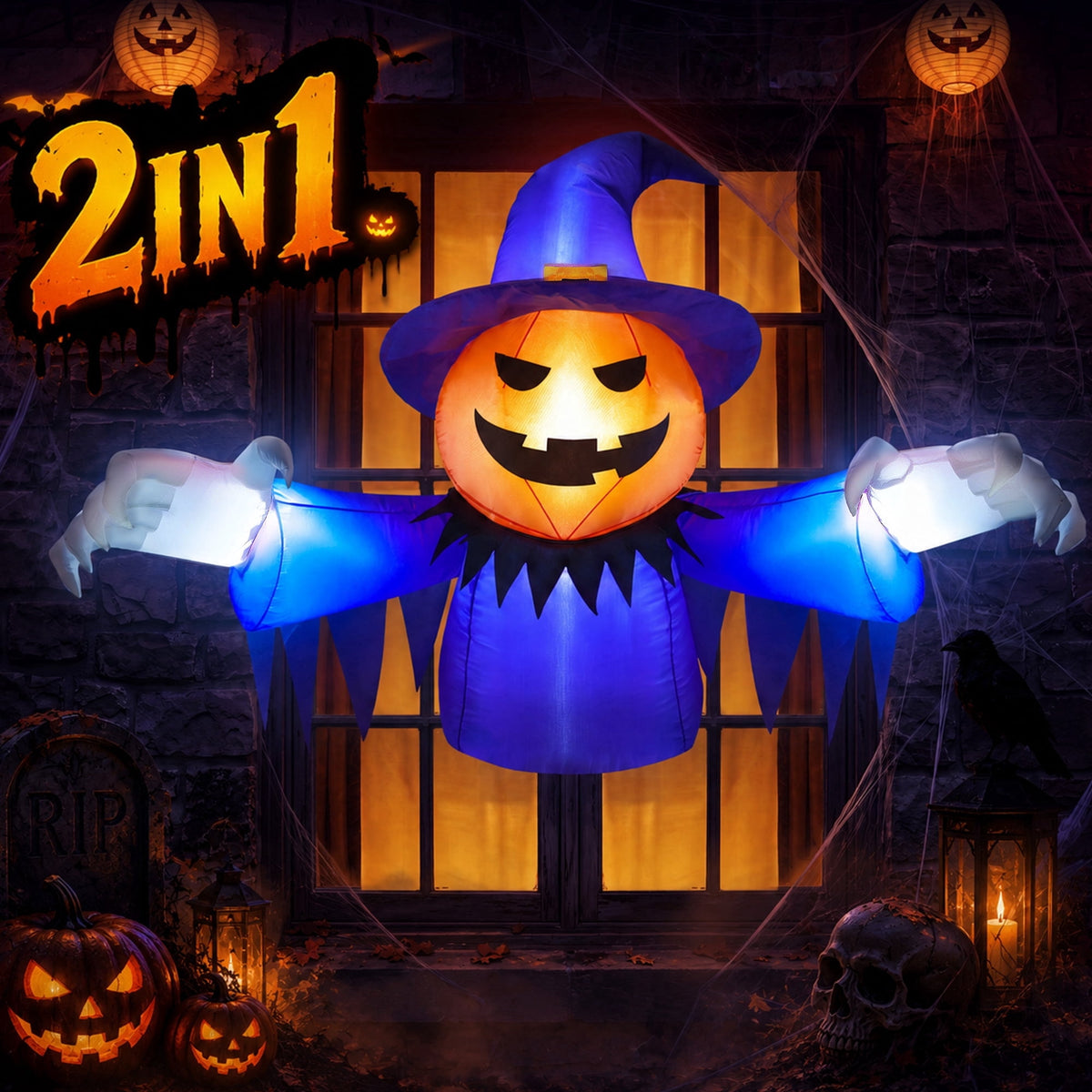 Haunt & Co 2-in-1 Halloween Inflatable Pumpkin Ghost,4 FT Halloween Window Decoration, Blow Up Outdoor