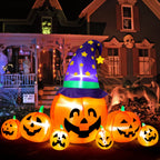 Haunt & Co 8.7FT Halloween Inflatable Pumpkin Set, 7-Pumpkin Outdoor Decoration with Witch Hats and LED Lights