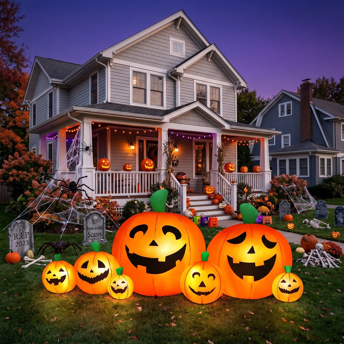 Haunt & Co 8FT Halloween Inflatable Pumpkin, Outdoor with 7 LED Lights