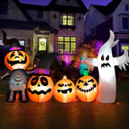 Haunt & Co Vrilay Halloween Inflatables, 7 FT Long 4 Pumpkins with Cute White Ghost Outdoor Decorations, Built-in LEDs, Blow Up Party, Waterproof Yard, Garden, Lawn Decor