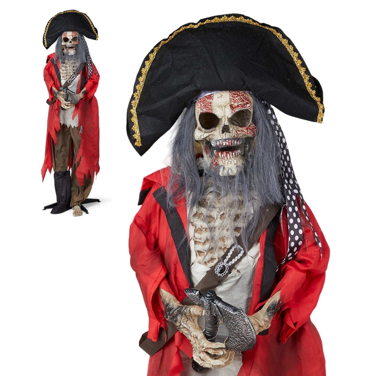 Haunt & Co 6.3FT Halloween Animatronic Pirate Standing Pirate The Sound Activated Halloween Prop