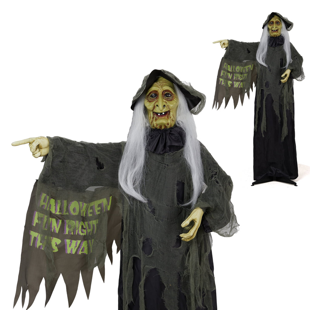 Haunt & Co 6FT Halloween Animatronic Witch Standing Outdoor w/ Red Eyes,Scary Sounds