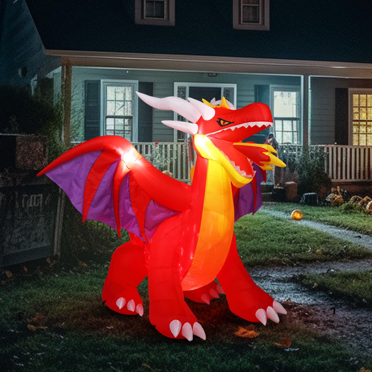 Haunt & Co 6FT Halloween Inflatables Fire Dragon Outdoor Built-in LED Lights