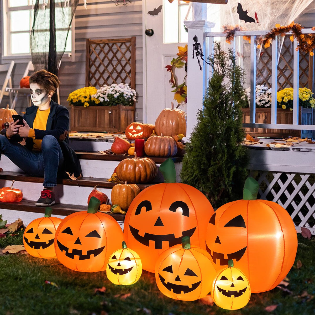 Haunt & Co 7 FT Halloween Inflatables Pumpkin, 7 Blow up Pumpkins w/ Build-in LEDs