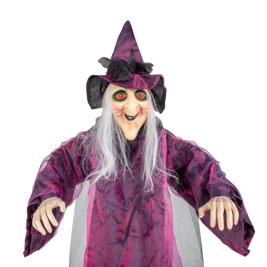 Haunt & Co Halloween Witch Hanging Animated Screaming Witch w/ Pre-Recorded Sound, LED Eyes