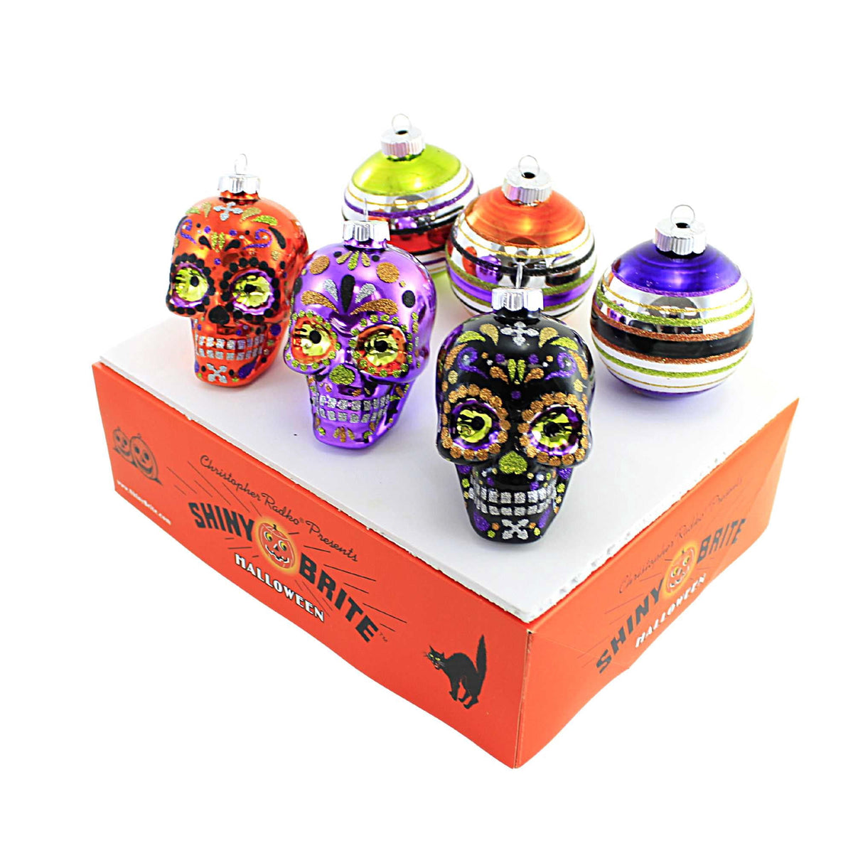 Haunt & Co Shiny Brite 3.25" Decorated Rounds & Skulls Ornament Halloween Skulls 4028052