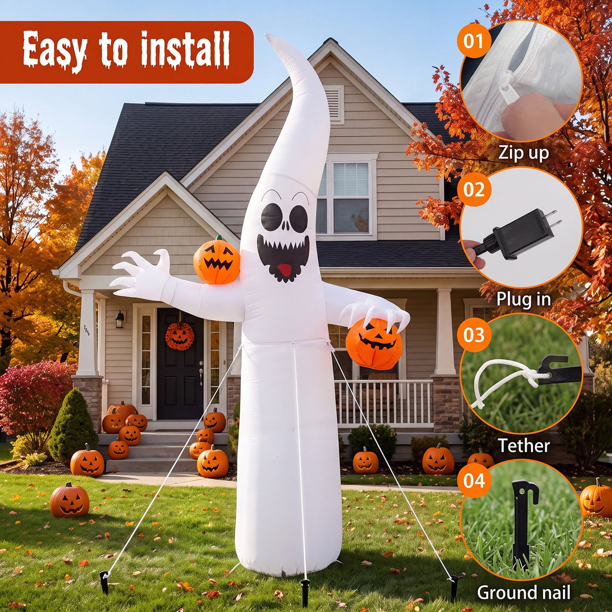 Haunt & Co VETPW Halloween Inflatable, 10 FT Giant Ghost Pumpkin Arch Inflatable Decoration with LED Light
