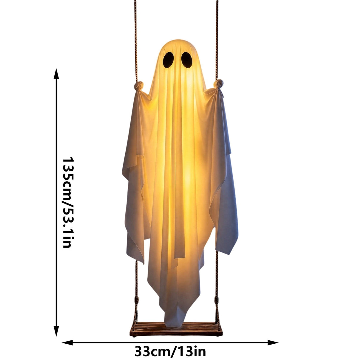Haunt & Co Fabric Ghost Halloween Ornament, Swinging Solar Light Decor for Tree Yard Porch