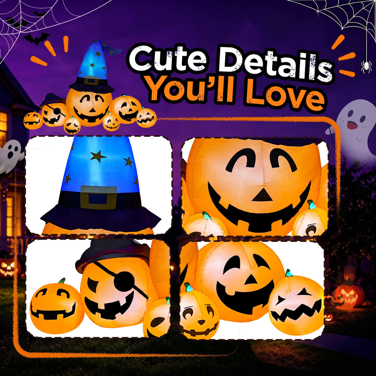 Haunt & Co 8.7ft Long Halloween Inflatable Pumpkin Decoration with Built-in LED Lights, Large Outdoor Blow-Up Yard Decor