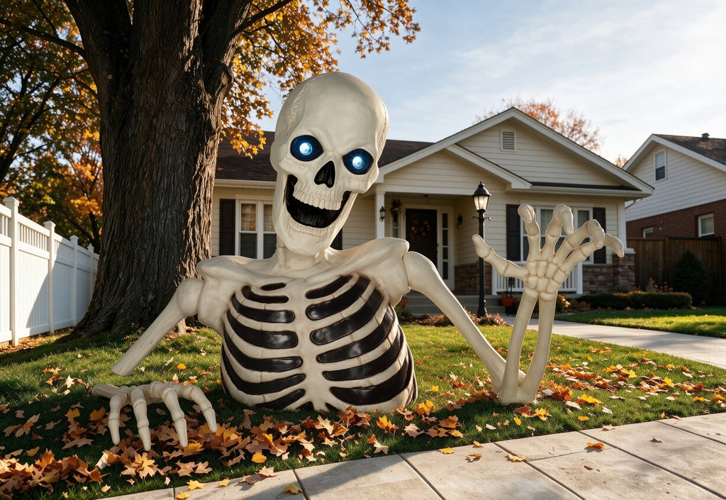 Haunt & Co 48" Halloween Giant Groundbreaker Skeleton with LED Light Moving Eyes, Creepy Sound Effect