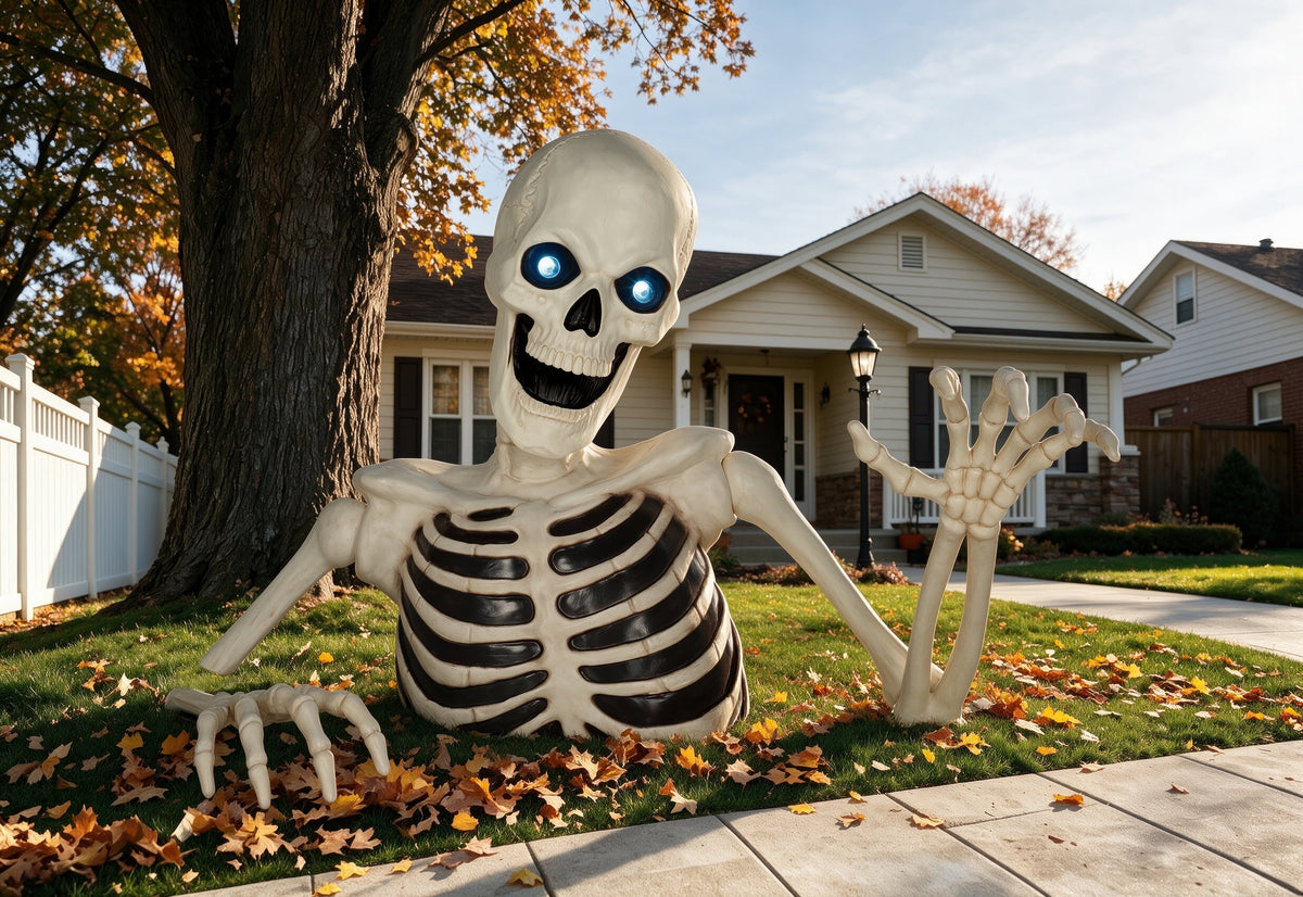 Haunt & Co 48" Halloween Giant Groundbreaker Skeleton with LED Light Moving Eyes, Creepy Sound Effect