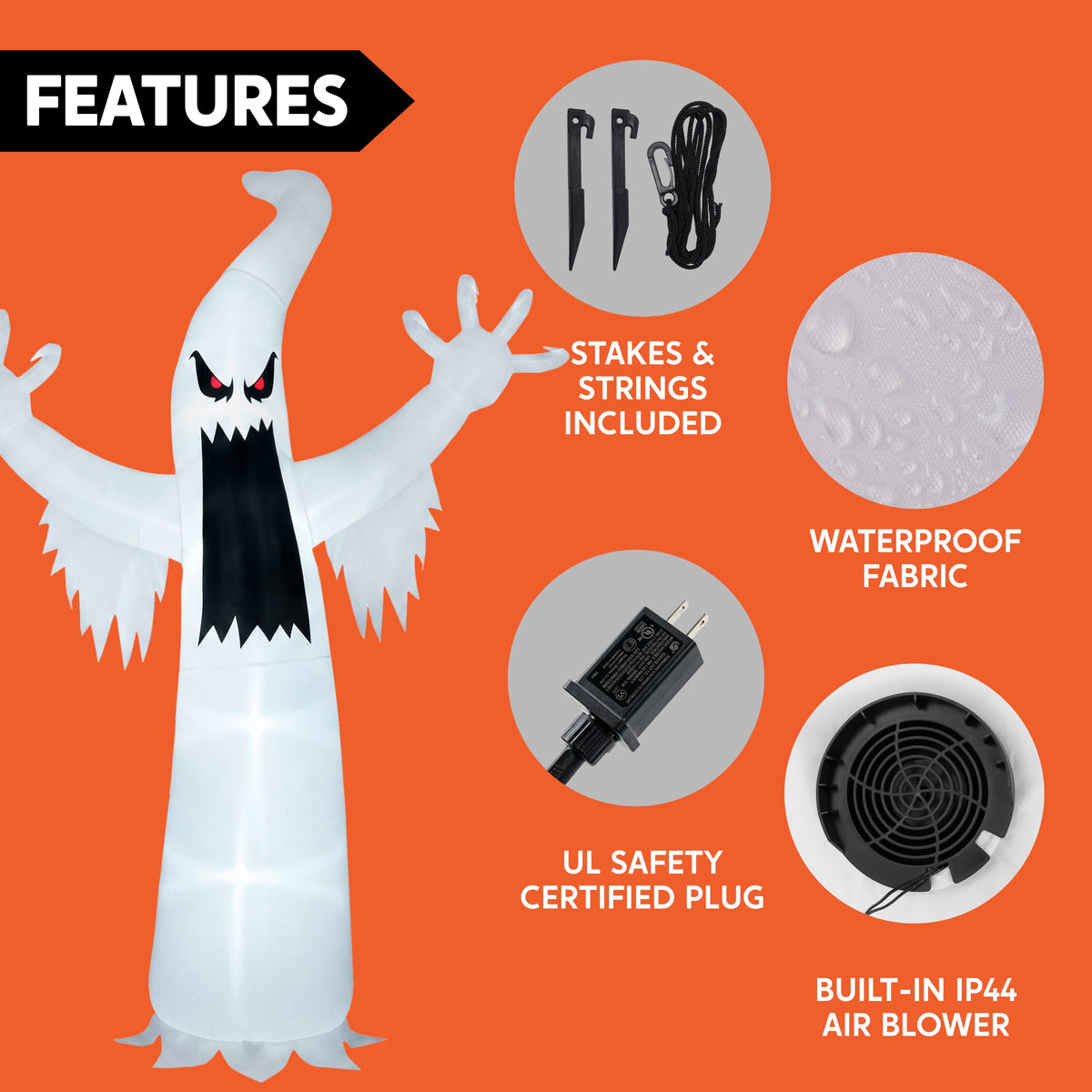 Haunt & Co 12 ft Halloween Inflatable Outdoor Ghost,Giant Ghost Blow Up Decor with Built-in LED Lights,inflatables with Build-in LEDs,Spooky Outdoor Decorations