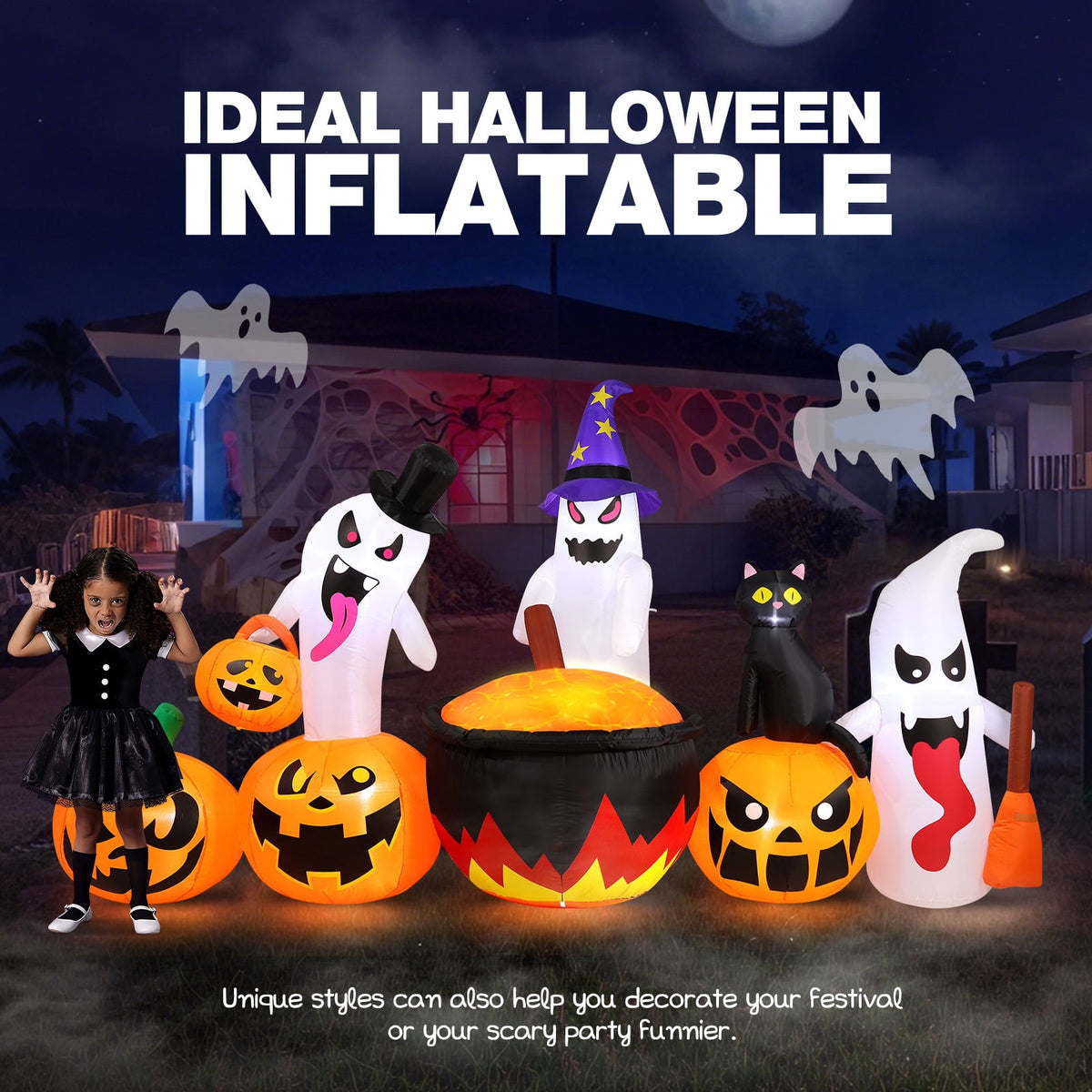 Haunt & Co 8.5FT Halloween Inflatables Pumpkin Ghost Family with Built-in LED Lights, Halloween Blow up Yard Decorations