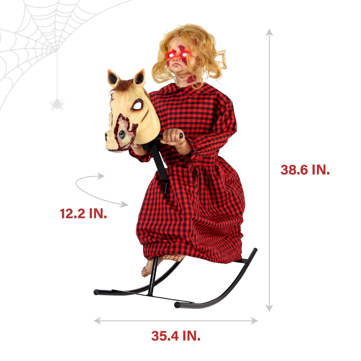 Haunt & Co 3.2 ft Voice & Sound-Sensor Rocking Horse Girl Halloween Animatronic