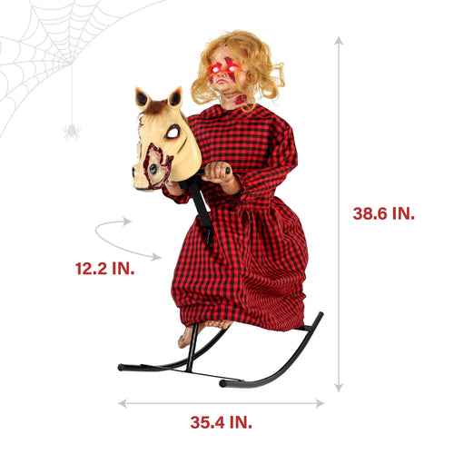 Haunt & Co 3.2 ft Voice & Sound-Sensor Rocking Horse Girl Halloween Animatronic