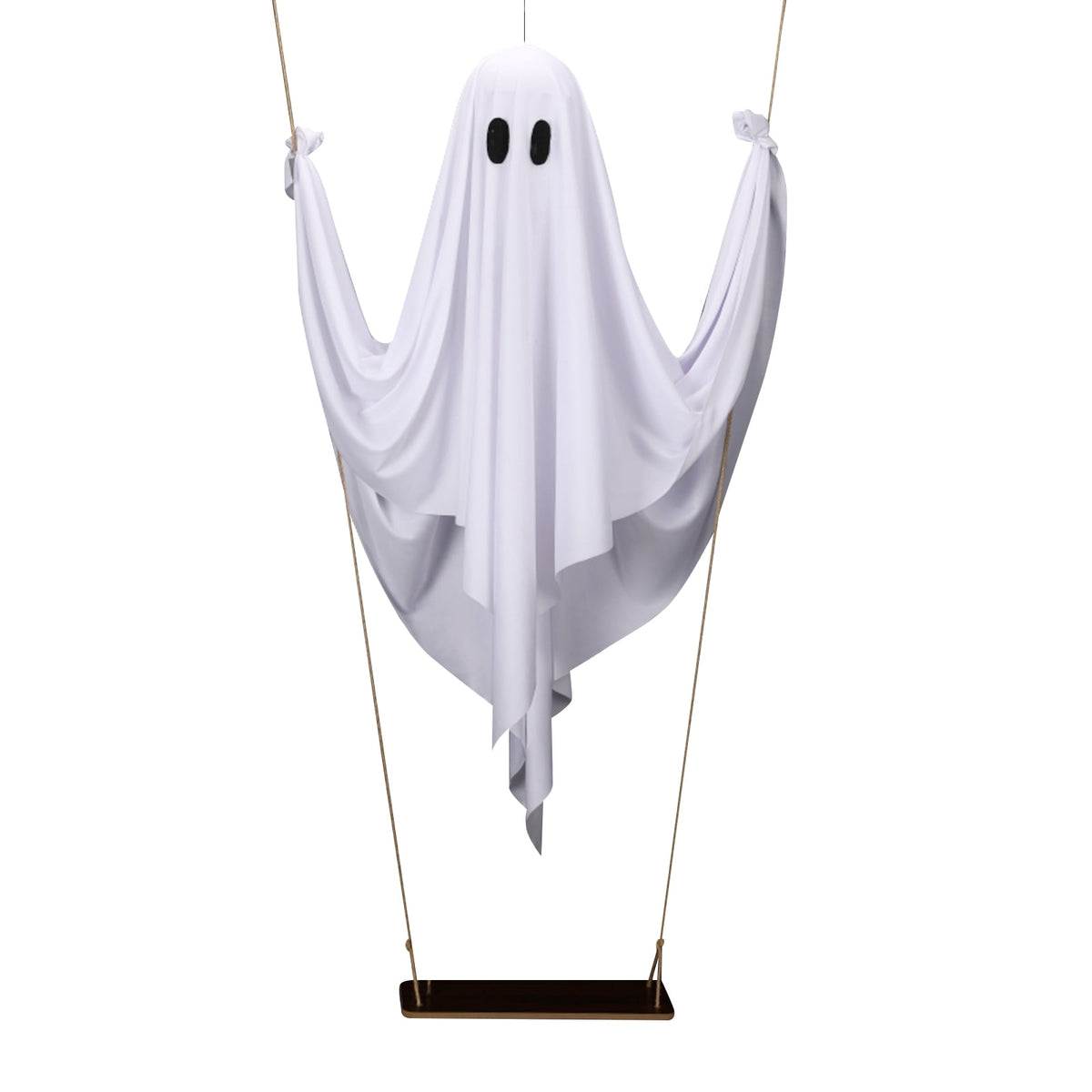 Haunt & Co LED Light Up White Cloth Ghost Swing Tree Hanging Decor, Spooky Flying Ghost On Wooden Swing Outdoor Yard Porch Ornament, Halloween Haunted House Party Tree Hanging Seasonal Atmosphere Decor Gift