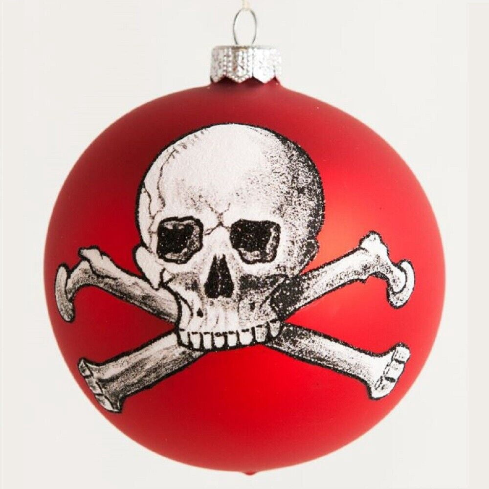 Haunt & Co Poison Skull and Crossbones Red Polish Glass Ball Halloween Ornament Made Poland by Thomas Glenn