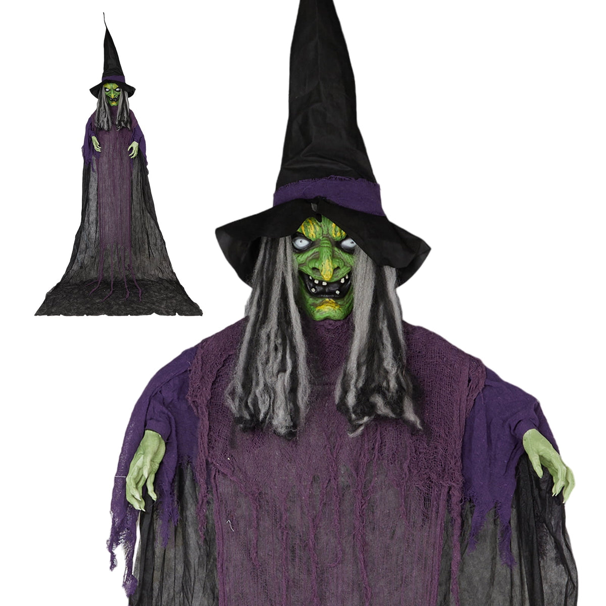 Haunt & Co 12ft Witch Animated Animatronic Decoration Creepy Halloween Hanging Witch w/ Pre-Recorded Screaming