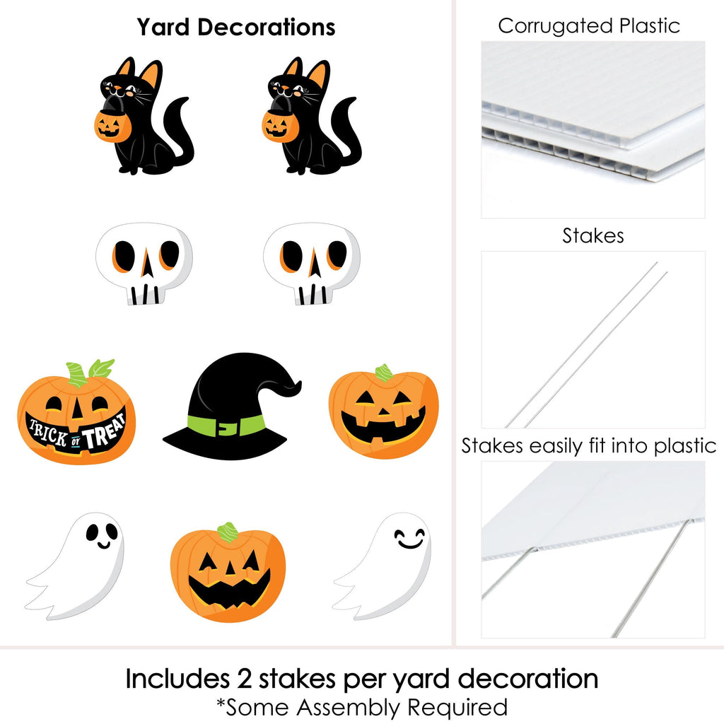 Haunt & Co Big Dot of Happiness Jack-O'-Lantern Halloween - Black Cat Ghost Skull & Witch Hat Lawn Decor - Outdoor Kids Halloween Party Yard Decorations - 10 Pc
