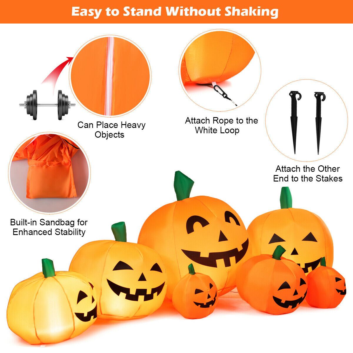 Haunt & Co Gymax 7.5ft Inflatable Halloween Pumpkins Set 7 Pumpkins Patch w/ Energy-saving LED & Adapter