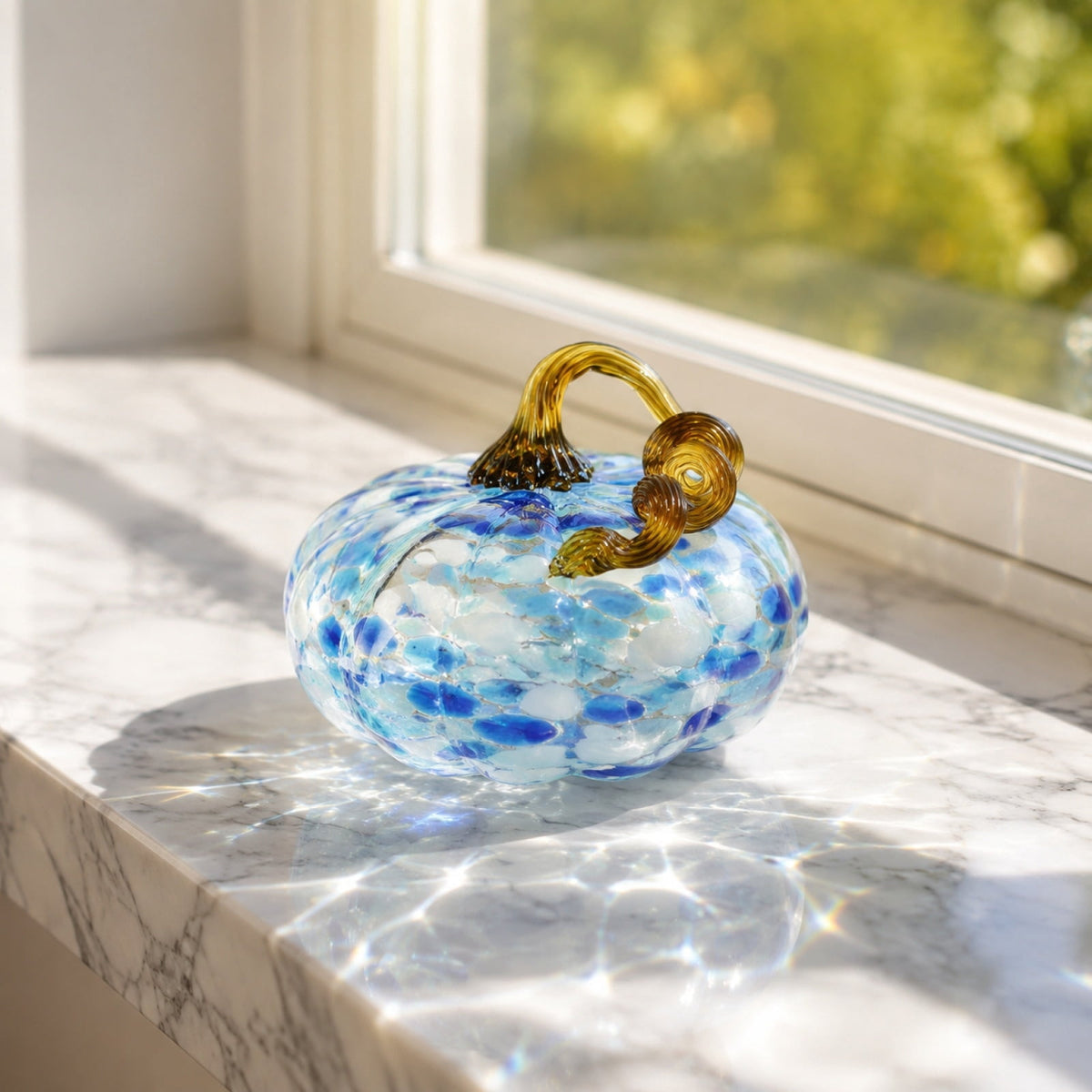 Haunt & Co Hand Blown Glass Pumpkin Figurines Halloween Decorations - Colorful Halloween Pumpkin Ornaments with Unique Swirl Patterns, Festive Tabletop & Tree Hanging Decoration