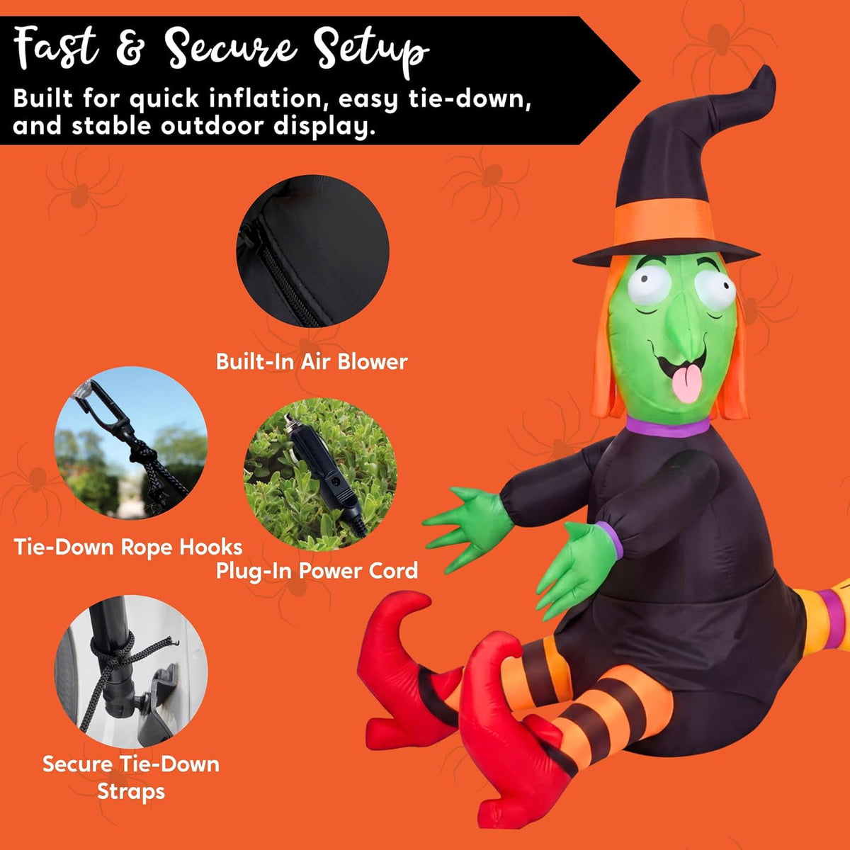 Haunt & Co 4 FT Halloween Inflatables Witch Crashing Into Tree,LED Lighted Blow Up Yard Decoration