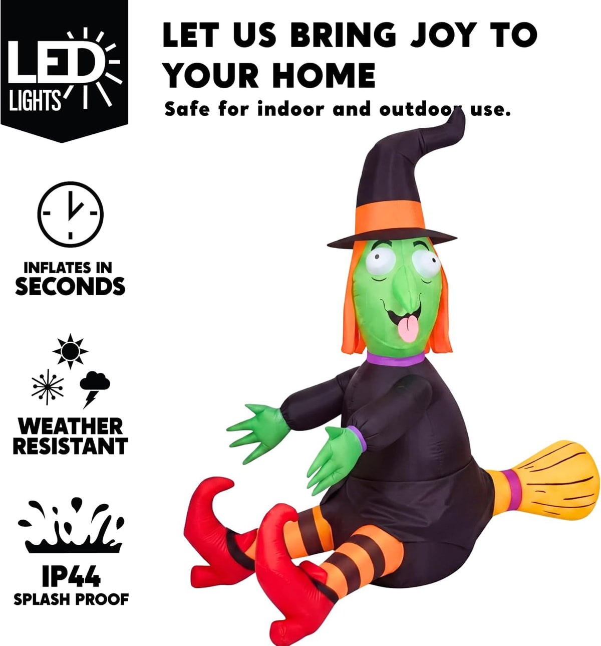 Haunt & Co 4 FT Halloween Inflatables Witch Crashing Into Tree,LED Lighted Blow Up Yard Decoration
