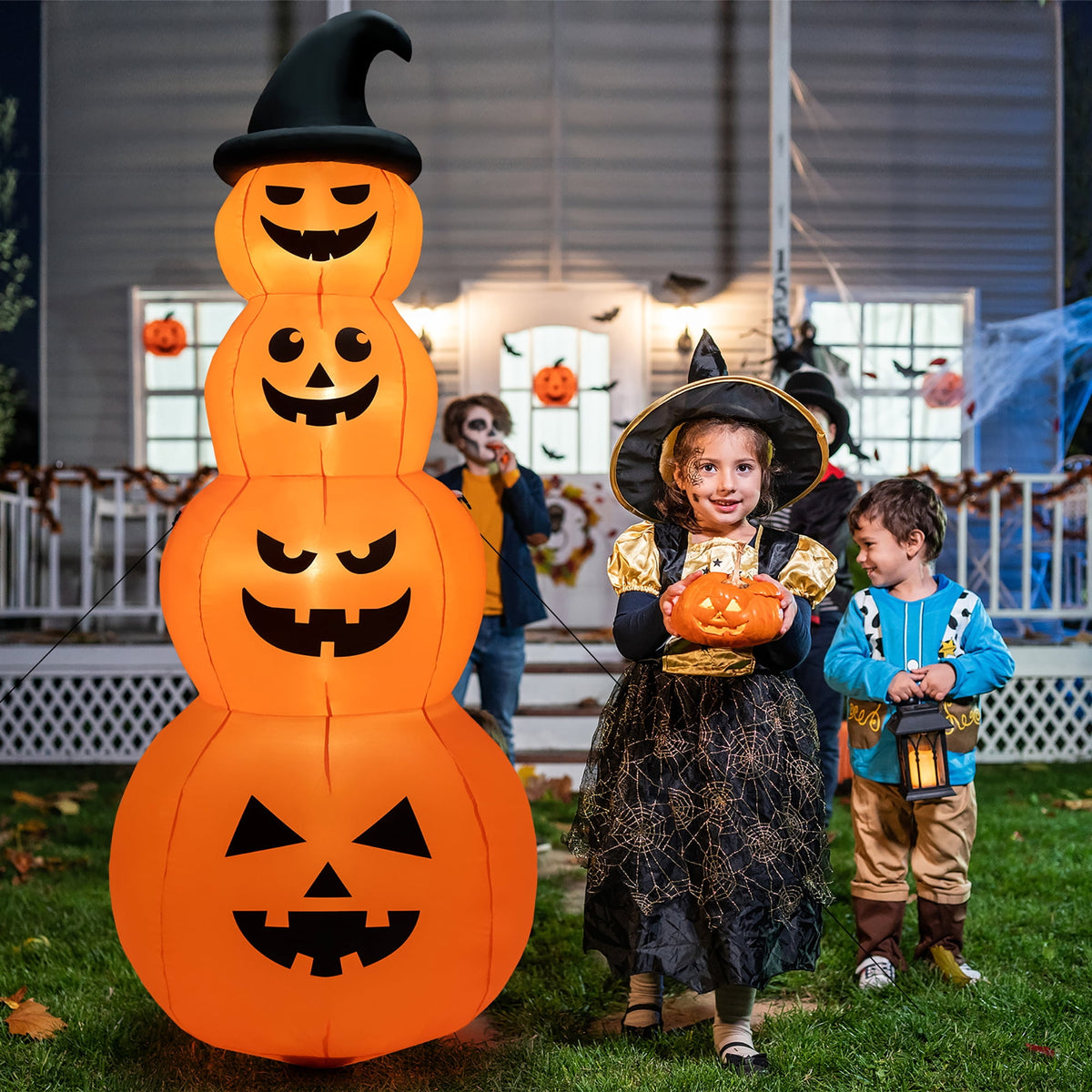 Haunt & Co Costway 8FT Halloween Inflatable Stacked Pumpkins Blow-up Holiday Decoration w/ LED Lights