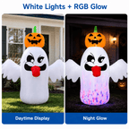 Haunt & Co 6FT Halloween Inflatable Ghost with Pumpkin Head, Light-Up Blow Up Outdoor Yard Decoration with White and RGB LED Lights
