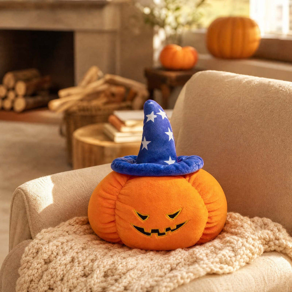 Haunt & Co Halloween Pumpkin Plush Pillow Decor Soft Cotton Pumpkin Cushion Soft Stuffed Figure Autumn Seasonal Ornament Cozy Home Decoration Halloween Party Sofa Bed Chair Accent Gift Holiday Display