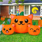 Haunt & Co COMIN Halloween Inflatable 5 FT Long Three Pumpkin Cat Head Combo with Built-in LEDs, Blow Up Yard Decoration for Holiday Party Indoor, Outdoor, Yard, Garden, Lawn