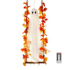 Haunt & Co Nnndbs Maple Leaf Mesh Ghost Hanging Ornament, Halloween Autumn Leaf Decor for Window Door Display, Spooky Fall Home Accent`