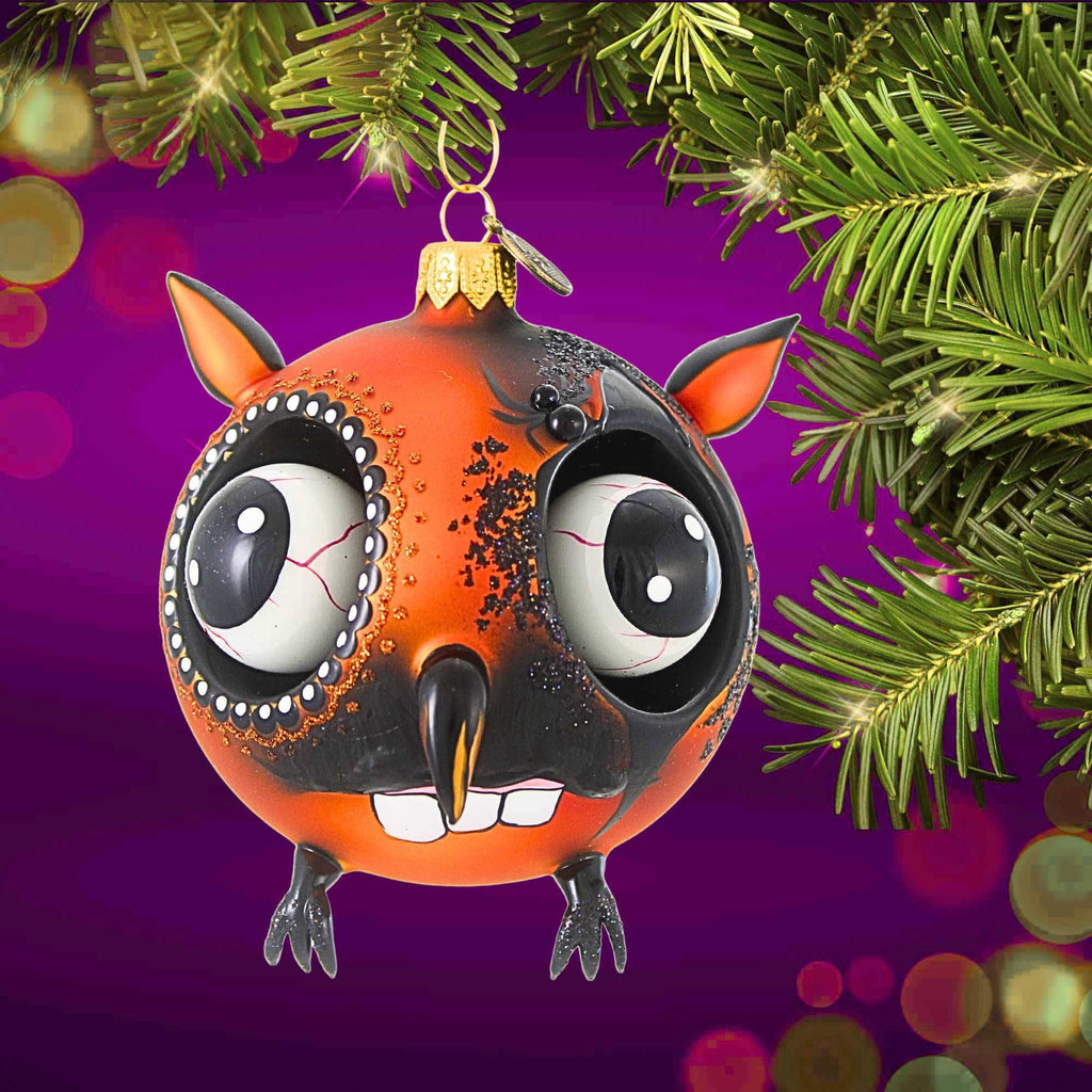 Haunt & Co Blu Bom Zombie Owl Glass Ornament Halloween Steampunk 2022118