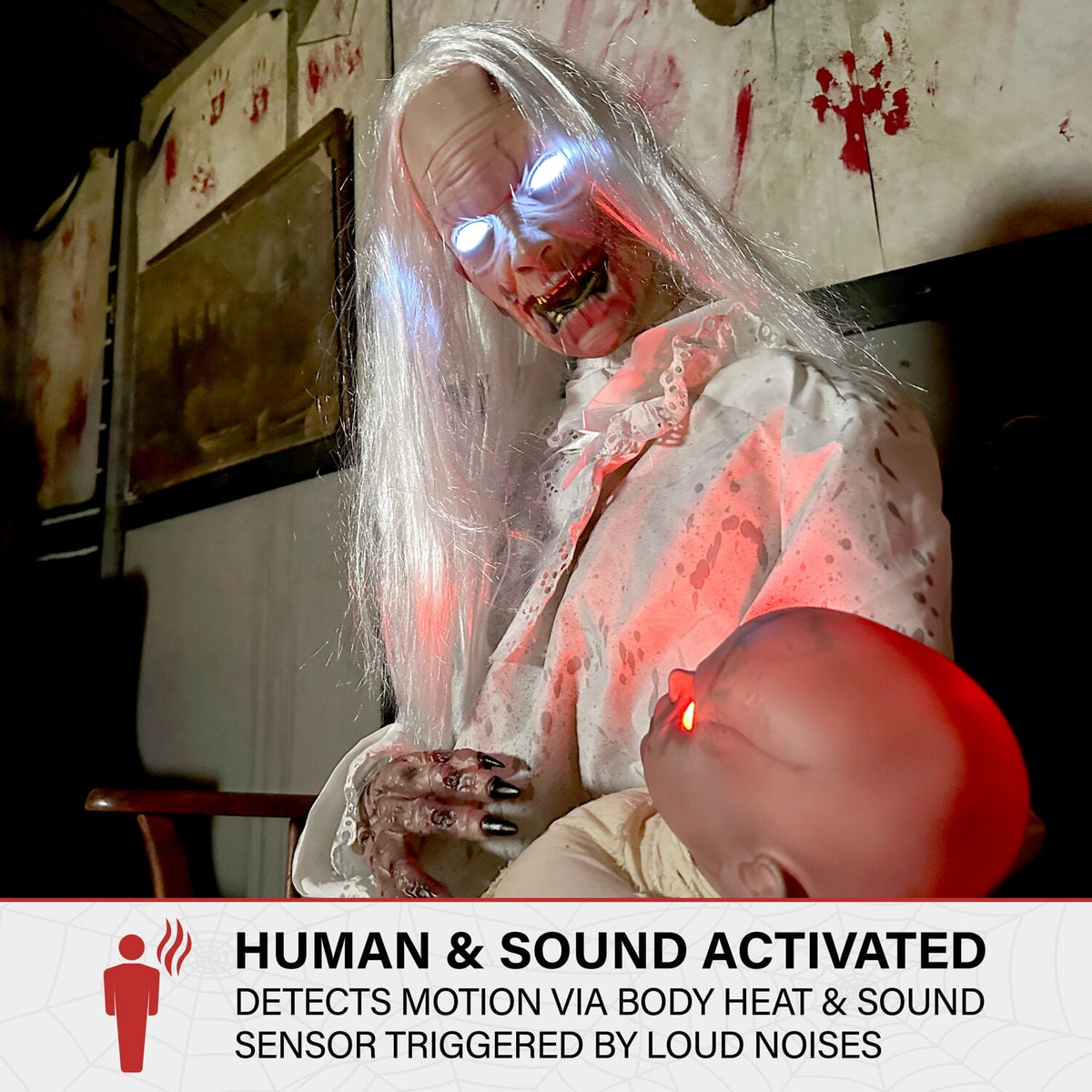 Haunt & Co 2.9 ft Animatronic Gravely Granny by Tekky with Motion-Activated Sounds