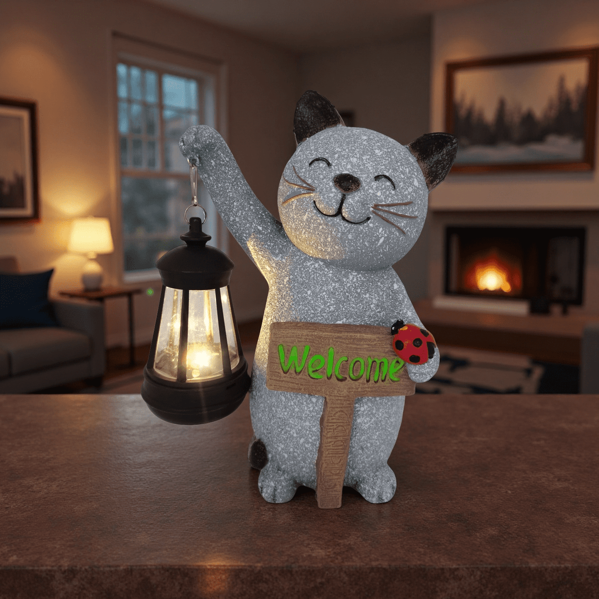 Haunt & Co Solar Cat Statue Light Garden Decor, Led Home Outside Decor