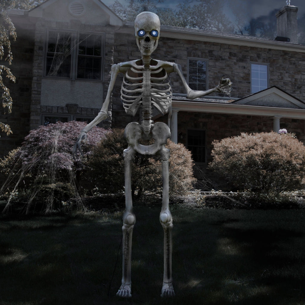 Haunt & Co 8 ft Tall Motion-Activated Towering Skeleton, Premium Talking Halloween Animatronic Decoration, Plug-In