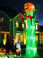 Haunt & Co 12FT Halloween Inflatable with LED Lights - Giant Pumpkin & Skeleton Outdoor Decoration