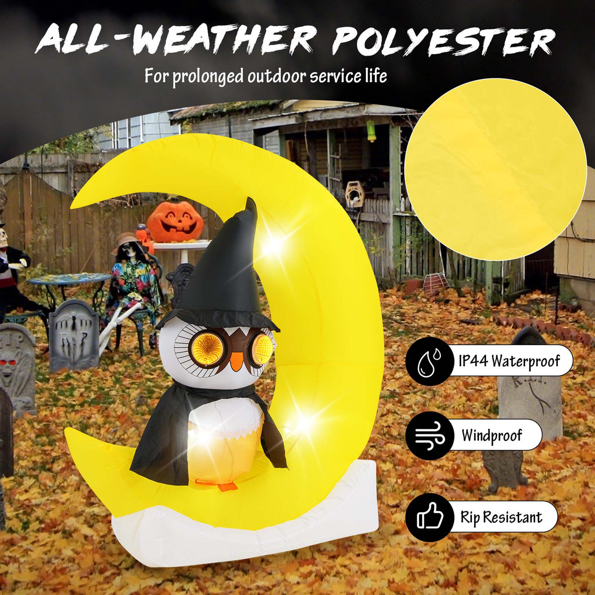 Haunt & Co Costway 4.3 x 5.1 ft Inflatable Owl on Moon LED Lighted w/ Large Moon & Wizard Owl w/ Stakes & Sandbags