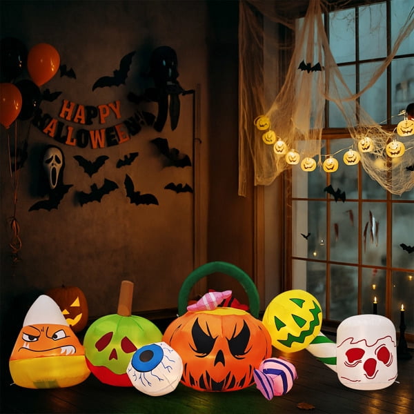 Haunt & Co 8FT Halloween Inflatable Pumpkin Ghost Scene, Waterproof Polyester, Quick Inflation with Stakes/Ropes