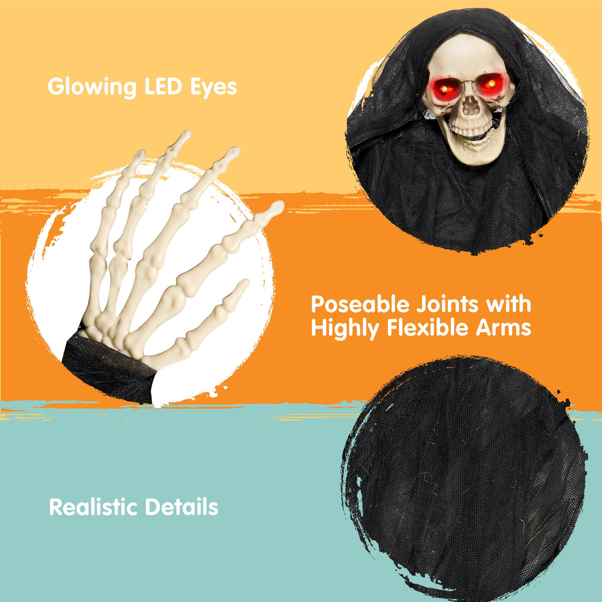 Haunt & Co 3 FT Halloween Hanging Swinging Skeleton,Light Up Creepy Grim Reaper with Black Hood Decorations for Halloween Hanging Decorations Indoor Outdoor Yard Home Decorations