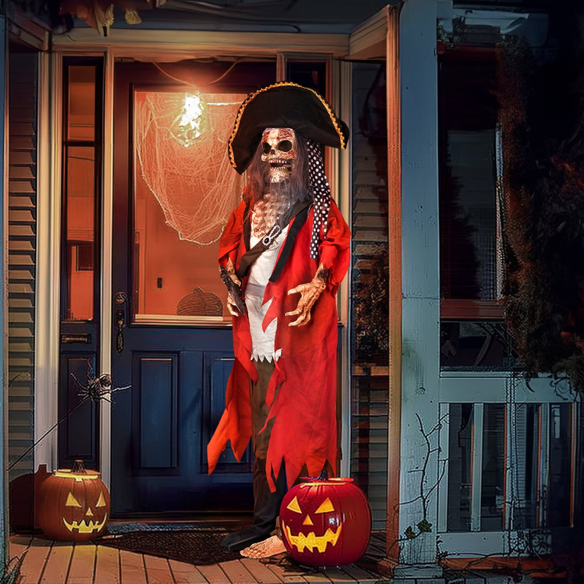 Haunt & Co 6.3FT Halloween Animatronic Pirate Standing Pirate The Sound Activated Halloween Prop