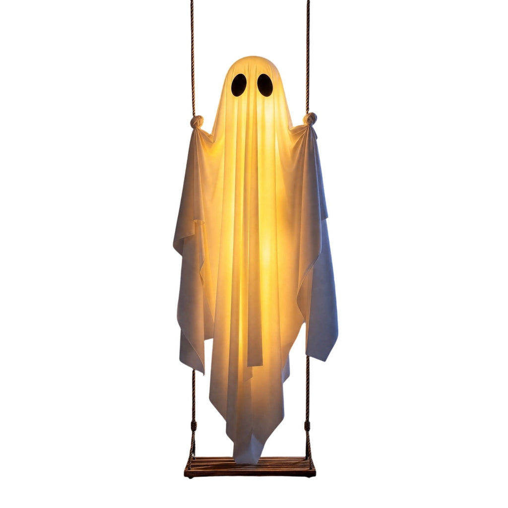 Haunt & Co Fabric Ghost Halloween Ornament, Swinging Solar Light Decor for Tree Yard Porch