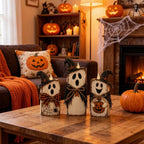 Haunt & Co PLLFRLRT Wooden Halloween Decorations Set Of 3 Fall Mantel Decor Ornaments Farmhouse Tabletop Signs with Witch Hat