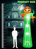 Haunt & Co 12FT Halloween Inflatable with LED Lights - Giant Pumpkin & Skeleton Outdoor Decoration