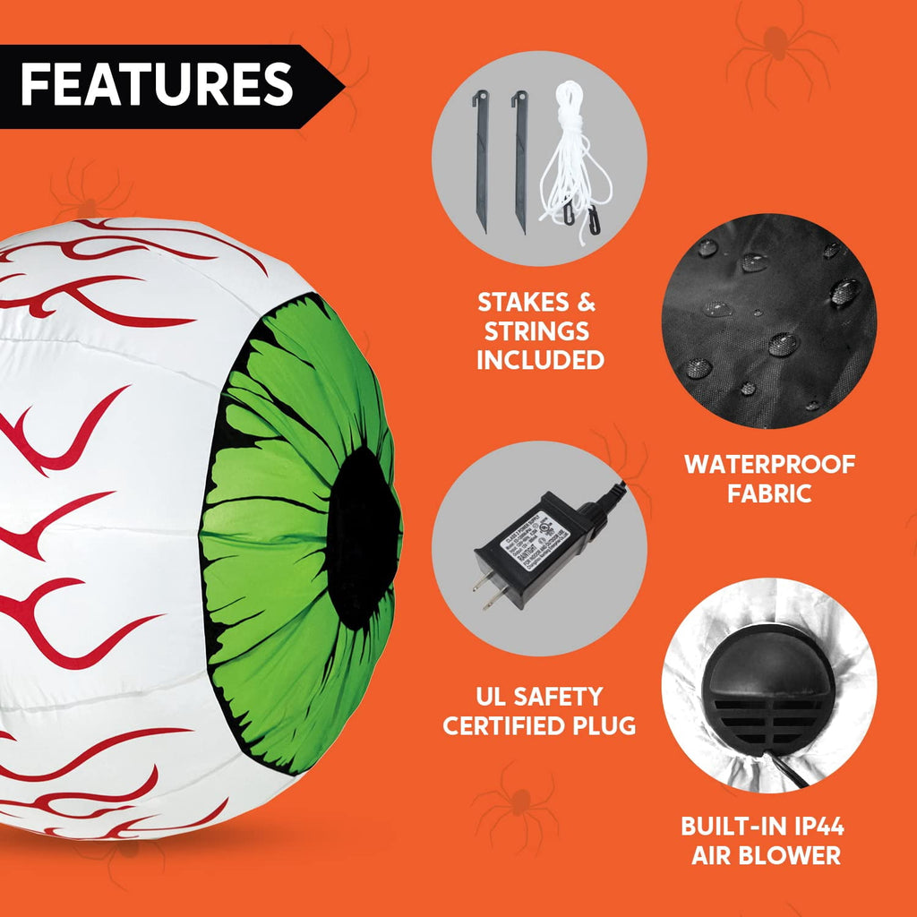 Haunt & Co 2 Pack Halloween Inflatable Eyes Decoration with Build-in LEDs,3 ft Blow Ups Green Eyes