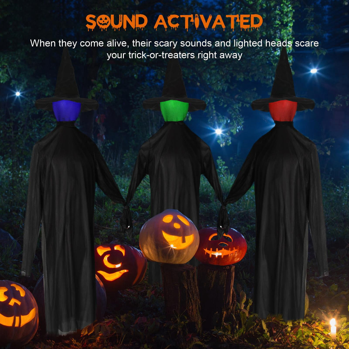 Haunt & Co Zimtwon 5.2ft Halloween Witches Halloween Props Sorcerers Animated Wicked Sound LED Lighted Glowing Head