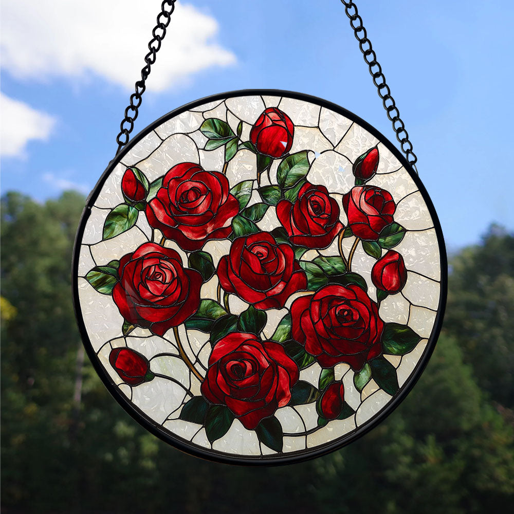 Haunt & Co Cute Christmas Gift - Valentine Rose Halloween Christmas Stained Glass Hanging Ornament - Heirloom Holiday Tree Decor, Ideal Gift for Mom, Dad, Friends, Family 2025