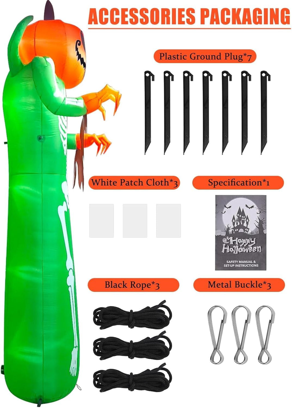 Haunt & Co 12FT Halloween Inflatable with LED Lights - Giant Pumpkin & Skeleton Outdoor Decoration
