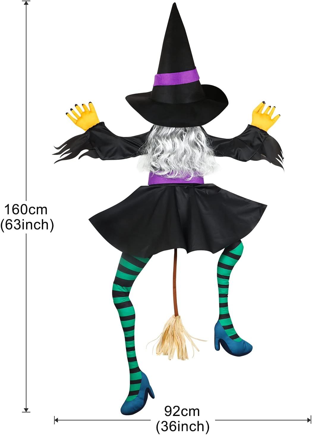 Haunt & Co Crashing Witch into Tree Large Outside, 63" Flying Witch Crashing , Hanging Witch Decor Outdoor Ornaments