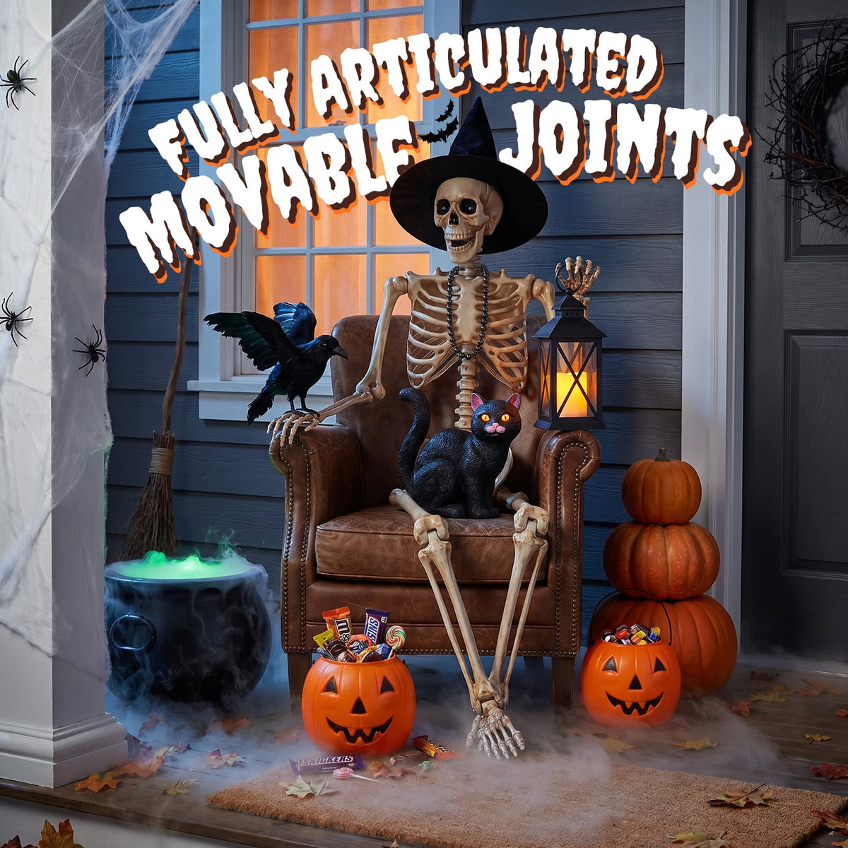 Haunt & Co 5.4ft Halloween Skeleton Decorations, Weathered Posable Skeleton Decor for Outdoor Indoor